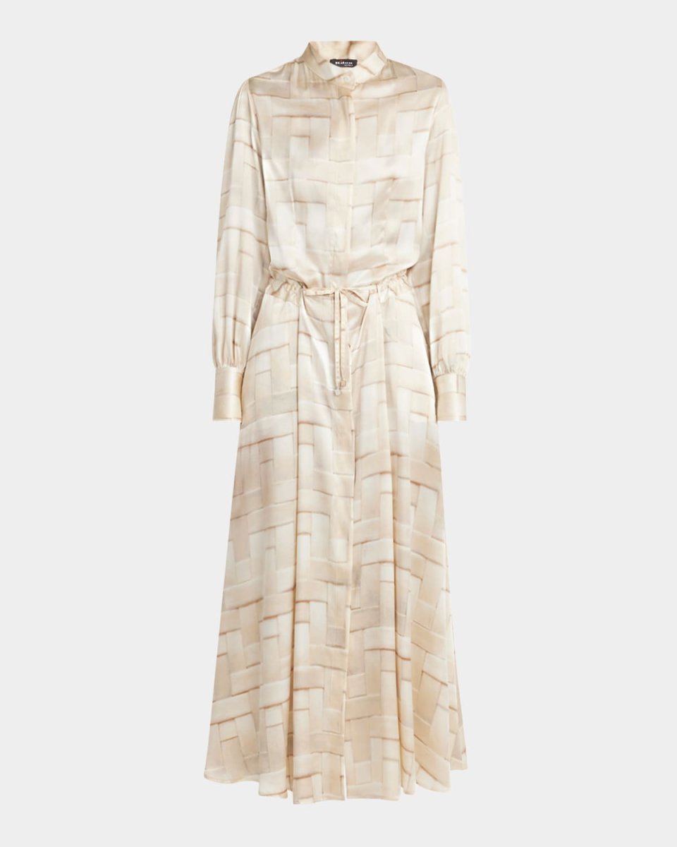 Woven-Print Silk Midi Shirtdress